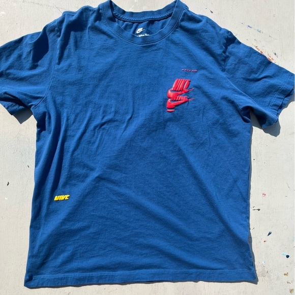 Men's Nike T-Shirt Blue All-Over Spell XL Swish Logo Streetwear City Sports - Picture 2 of 15